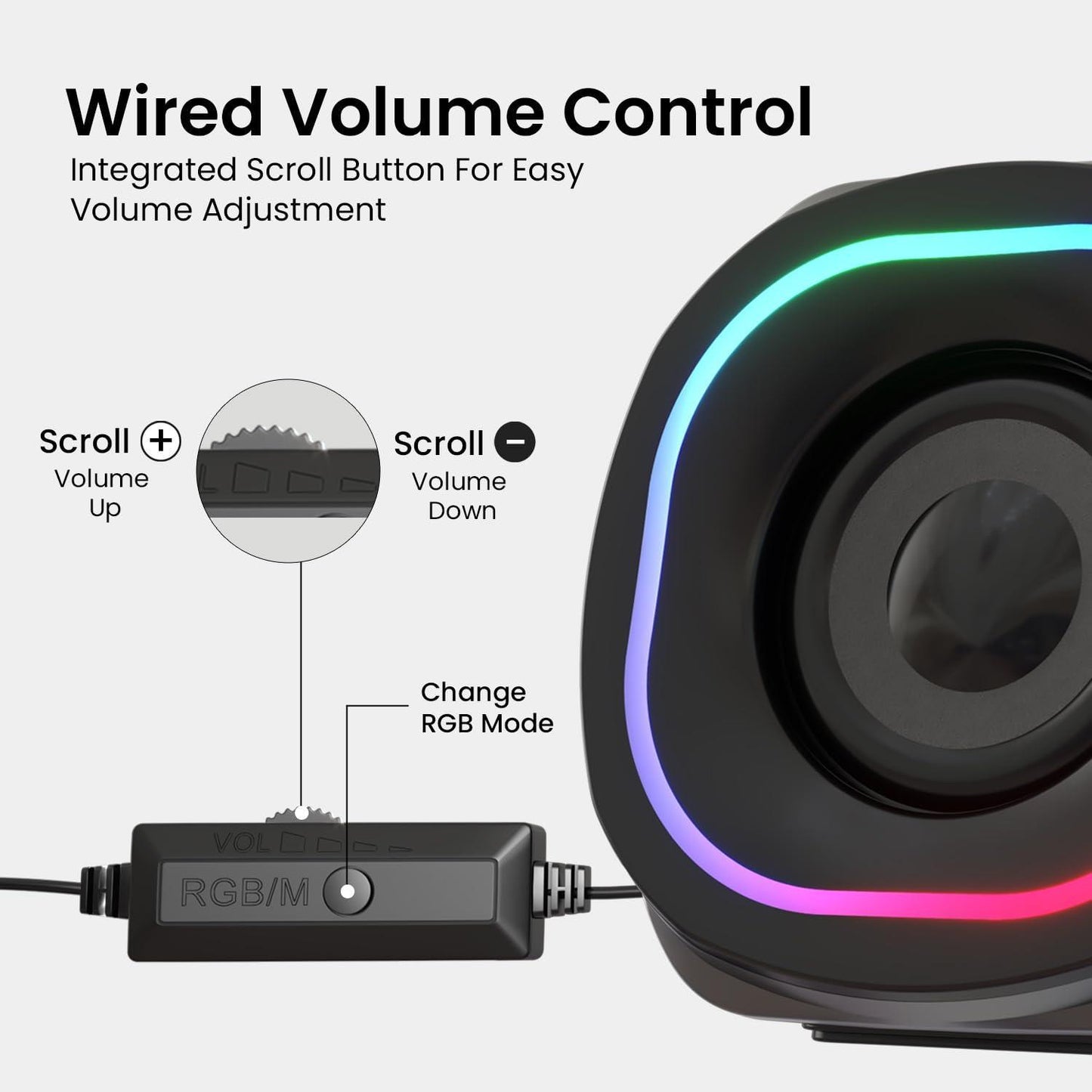 Portronics in Tune 5 12W Portable USB Powered Wired Speaker with Volume Control, 3.5mm AUX in, HD Sound, 2.0 Channel, RGB Lights Controls, Multimedia Speaker for PC, Gaming, Desktop and Laptop(Black)