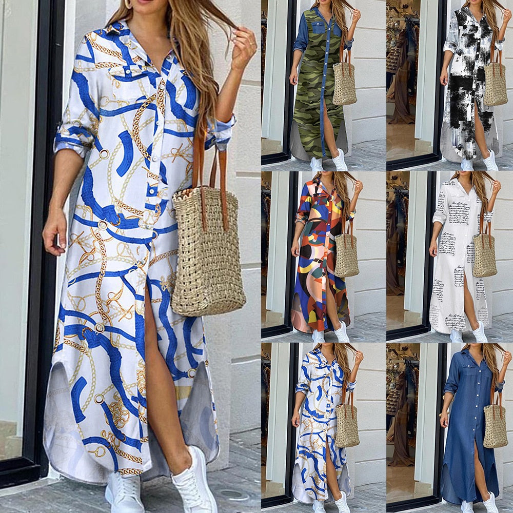 Women Elegant Casual Long Sleeve Maxi Dress ..