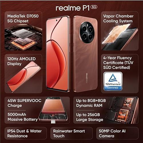 realme P1 5G (Phoenix Red, 8GB RAM, 256GB Storage) | Up to 6GB + 6GB Dynamic RAM Preowned