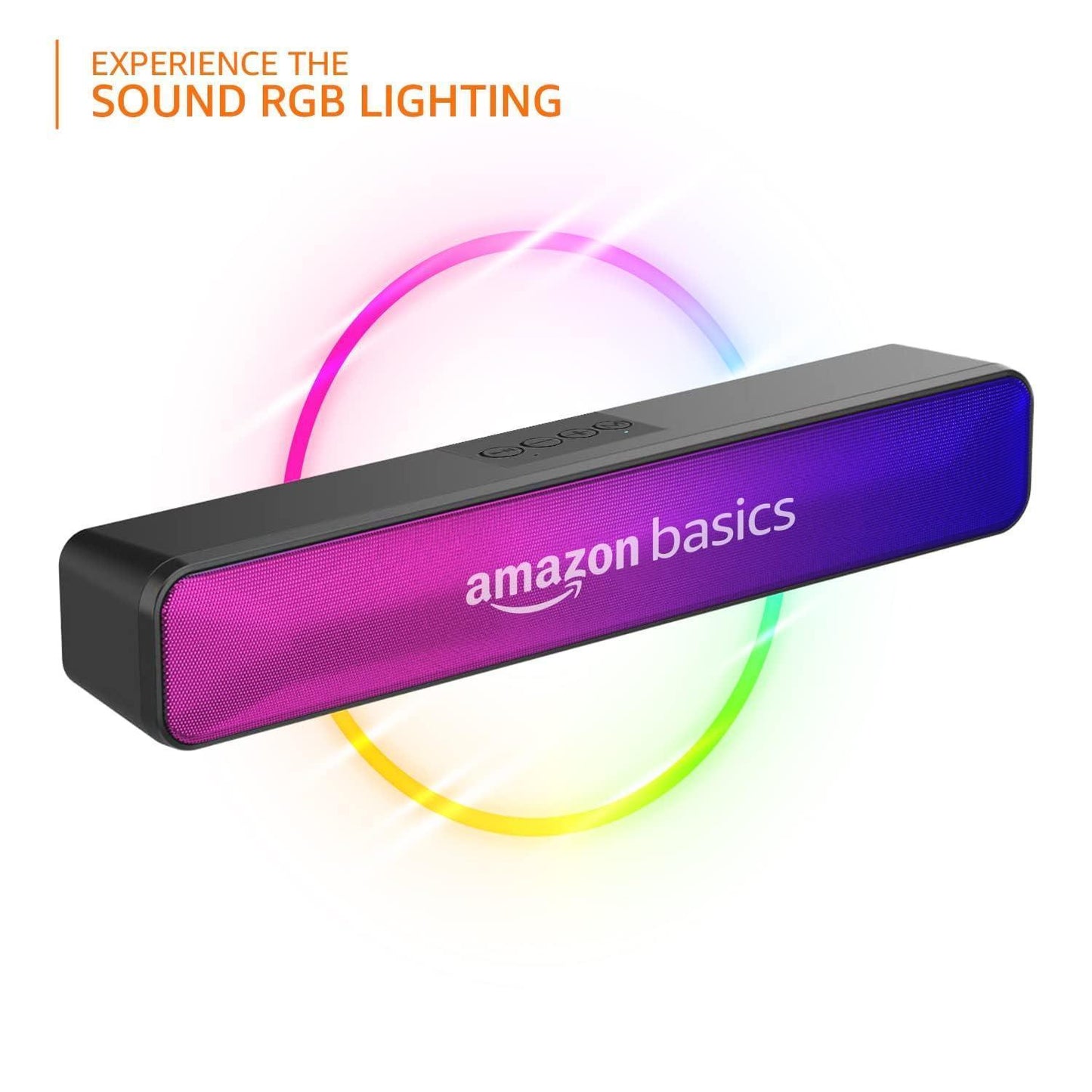 (Refurbished) amazon basics Wireless Soundbar with Bluetooth, USB, Fm Antenna, and Party RGB Lights for Tv, Mobile, Pc, Tablets, and Laptops, 16W