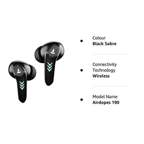 (Refurbished) boAt Airdopes 190 True Wireless In Ear Earbuds with Beast Mode(50ms) for Gaming, 40H Playtime, Breathing LEDs, boAt Signature Sound, Quad Mics ENx Tech, ASAP Charge & BT v5.3(Black Sabre)