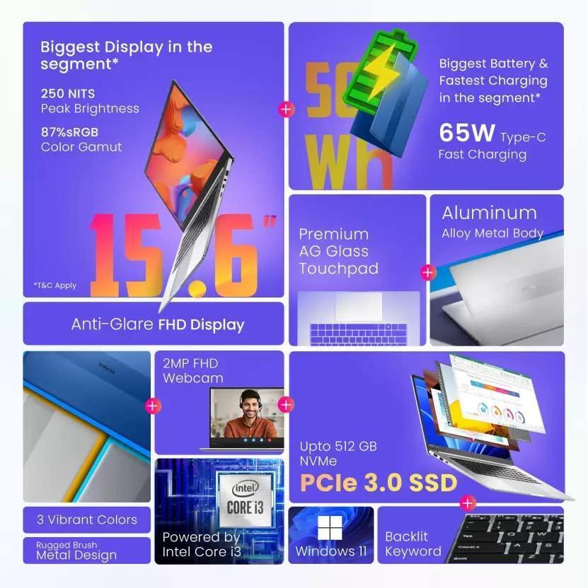 (Refurbished) Infinix INBook Y1 Plus Intel Core i3 10th Gen - (8 GB/512 GB SSD/Windows 11 Home) XL28 Thin and Light Laptop (15.6 inch, Blue, 1.76 kg)