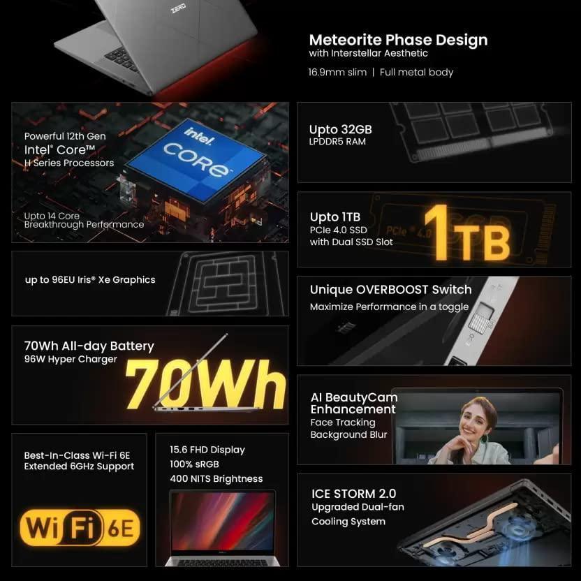 (Refurbished) Infinix Zero Book Series Laptop Intel Core i5 12th Gen - (16 GB/512 GB SSD/Windows 11 Home) ZL12 Business Laptop (15.6 inch, Grey with Meteorite Phase Design, 1.80 Kg, with MS Office)