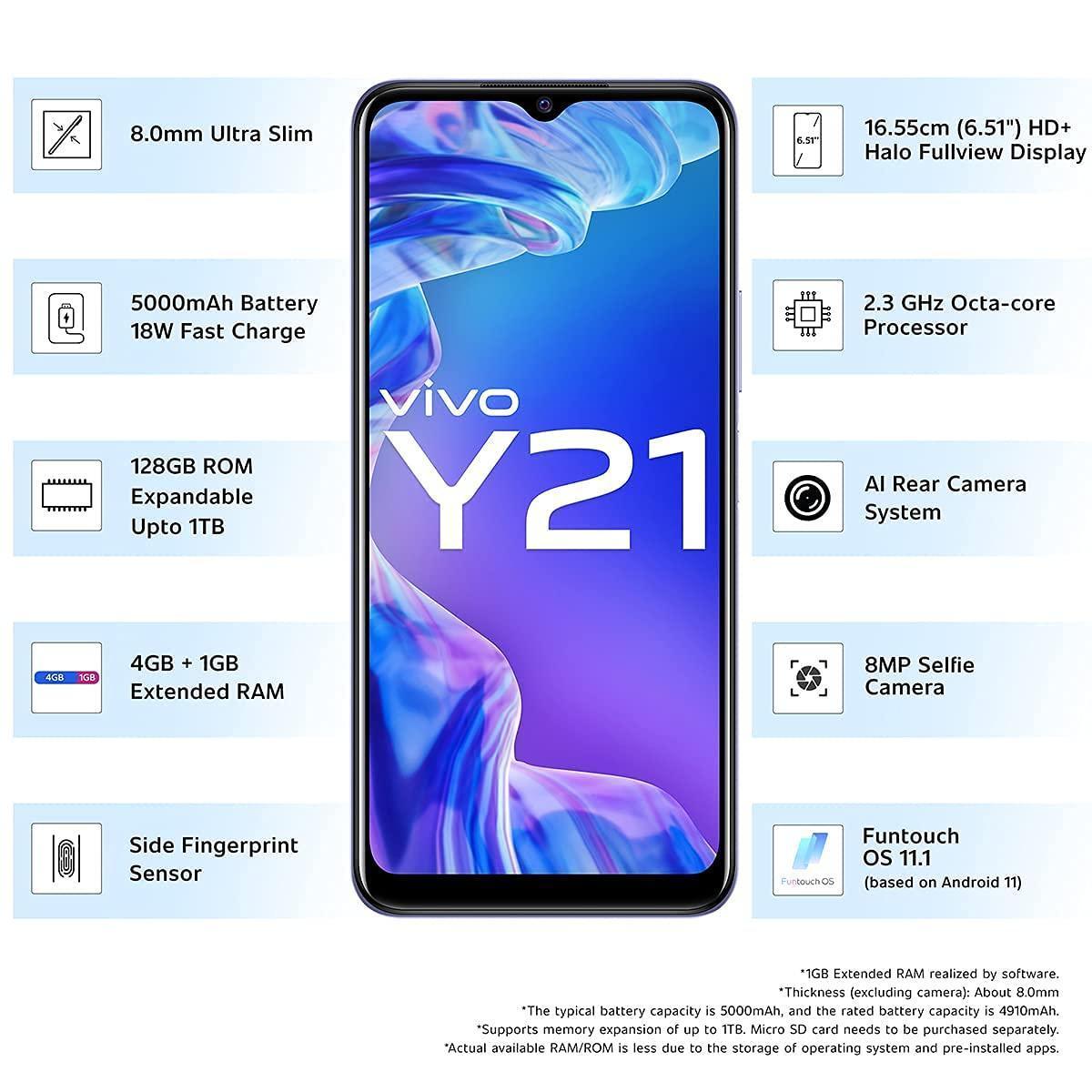 (Refurbished) Vivo Y21 (Midnight Blue, 4GB RAM, 64GB Storage)