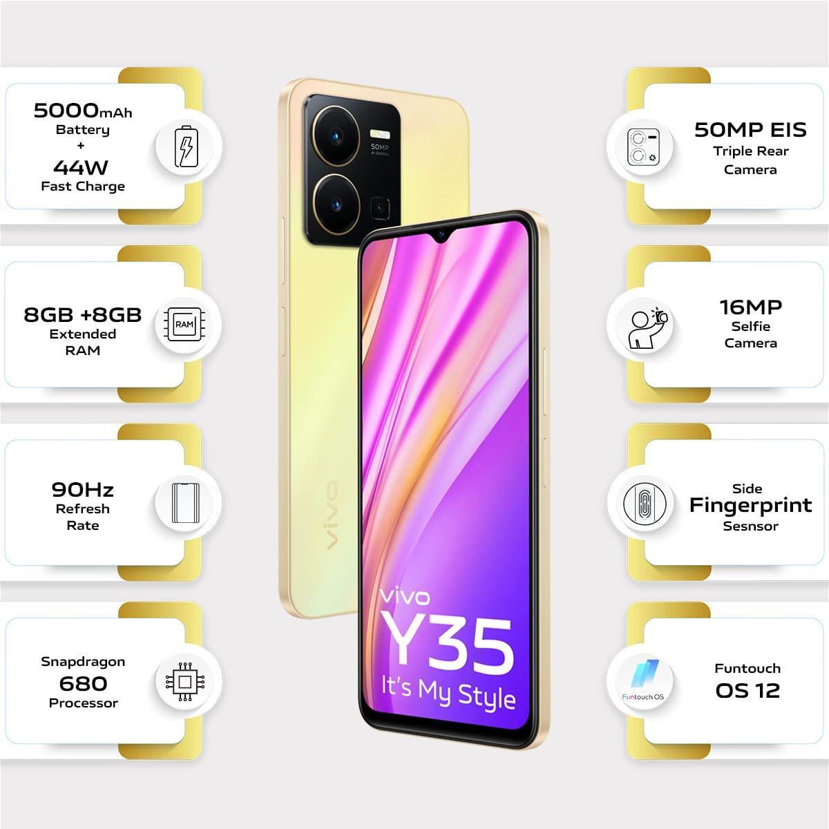 (Refurbished) Vivo Y35 (Dawn Gold, 8GB RAM, 128GB Storage)