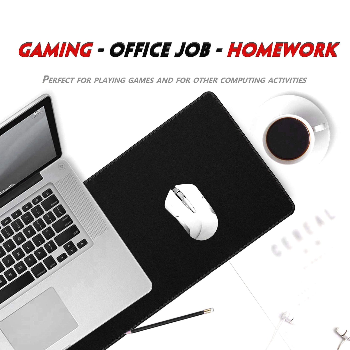 RIATECH 3mm Thickness Extra Large Size (900x400mm) Speed Type Extended Gaming Mouse Pad with Stitched Embroidery Edge, Non-Slip Rubber Base Desk Mat for Laptop/Computer Office (Black)