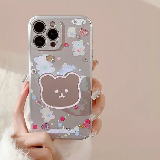Cute Bear Mirror Diamond Sticker Case