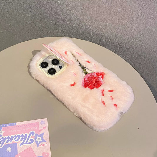 Cozy Bloom Furry Flower Case - iPhone