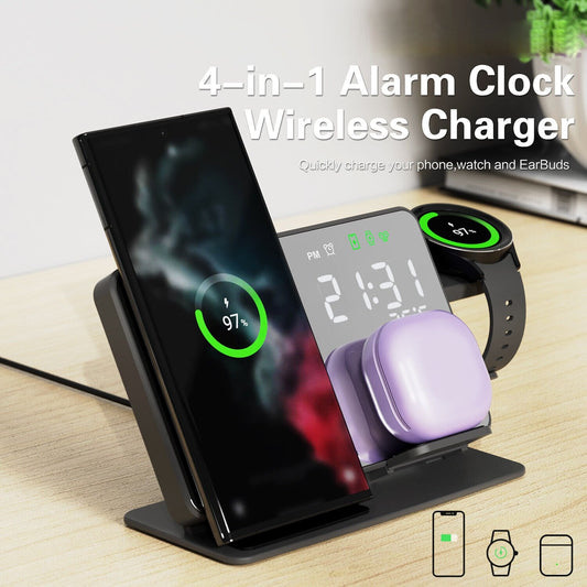 Advanced 4-in-1 Wireless Charger with Alarm Clock