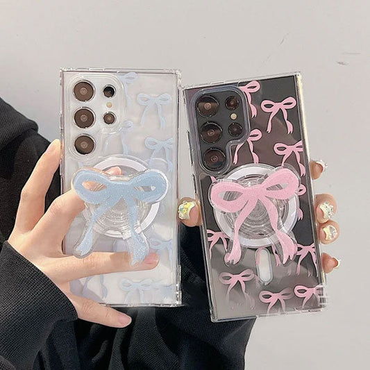 Elegant Bow Charm Case with Magnetic Gripper - Samsung