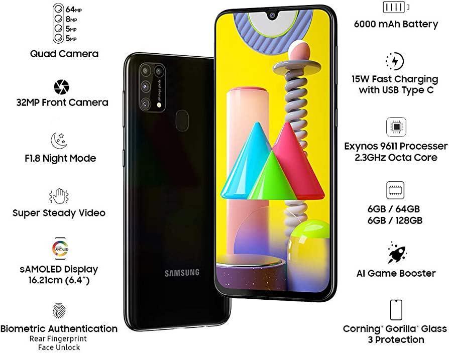 Samsung Galaxy M31 (Space Black, 6GB RAM, 128GB Storage) - Refurbished