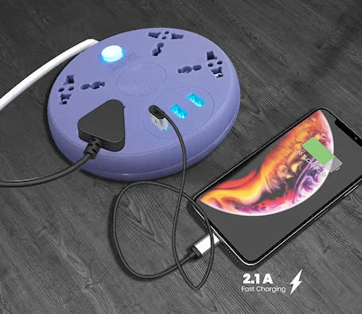 New Time Extension Cord Board with 3 USB Charging Ports and 4 Socket