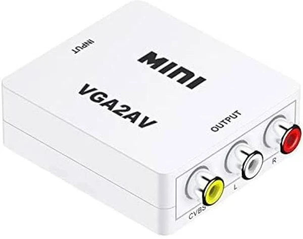 Mini VGA to AV RCA Converter with 3.5mm Audio Ports VGA2AV Connector Media Streaming Device (White)