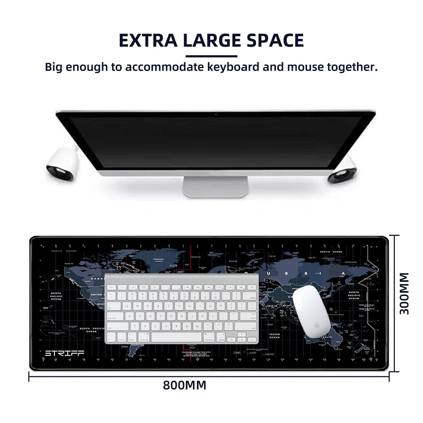 STRIFF World Map Extended Size (800 mm x 300 mm x 2 mm) Gaming Mouse Pad| Desk Mat | Stitched Edges| Non-Slip Rubber Base|Computer Laptop|Keyboard Mouse Pad for Office & Home (World Map)