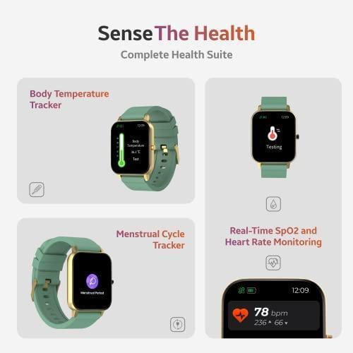 TAGG Verve Sense Smartwatch with 1.70'' Large Display, Real SPO2, and Real-Time Heart Rate Tracking, 7 Days Battery Backup, IPX67 Waterproof || Gold Green, Standard