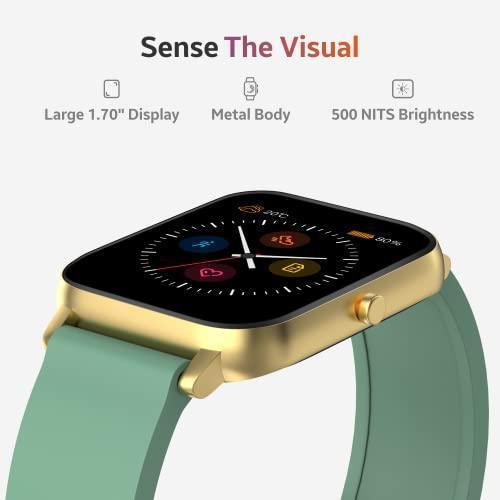 TAGG Verve Sense Smartwatch with 1.70'' Large Display, Real SPO2, and Real-Time Heart Rate Tracking, 7 Days Battery Backup, IPX67 Waterproof || Gold Green, Standard