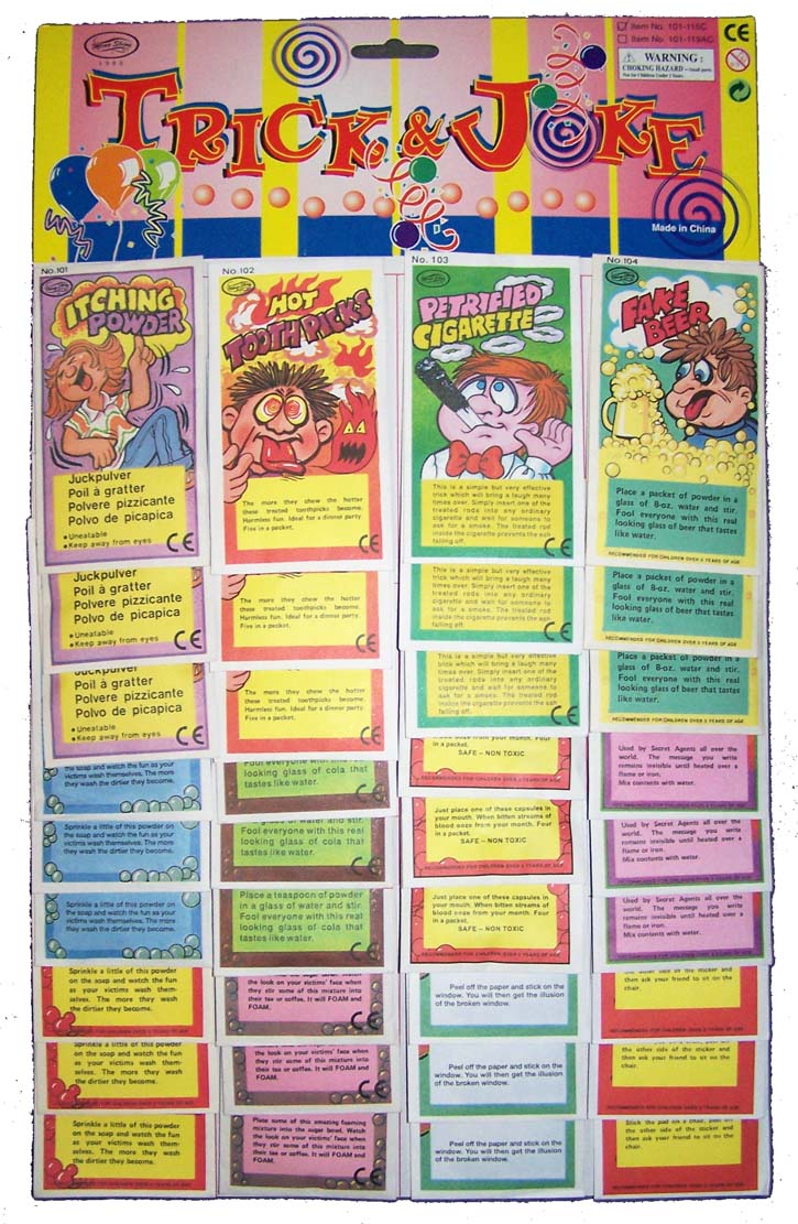 Wholesale TRICK & JOKE DISPLAY OF 36 ASSORTED GAGS (Sold by the display of 36 jokes ) *CLOSEOUT NOW ONLY $6.00 DISPLAY