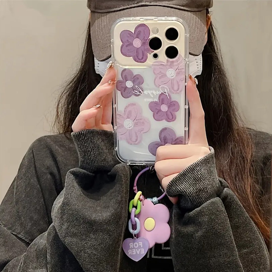 Floral Artistry Flip Mirror Case With Charm