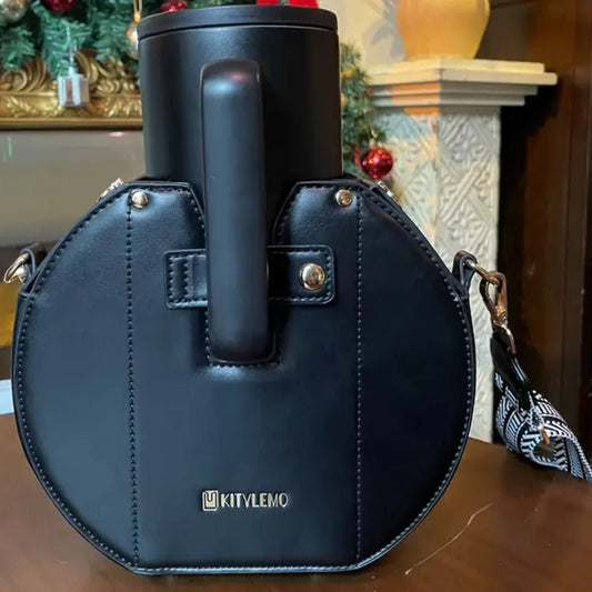 Stylish Tumbler Crossbody Bag with Gold Accents