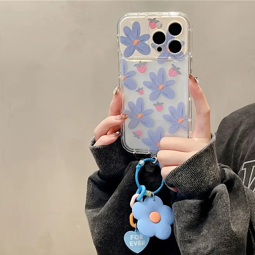 Floral Artistry Flip Mirror Case With Charm