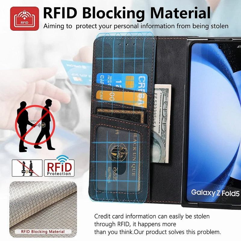 Galaxy Z Fold 5 Premium Magnetic Essentials Leather Wallet Case