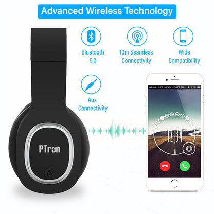 pTron Soundster Lite Over-Ear Bluetooth Headset with High Bass & 12Hrs Playback Time - Black