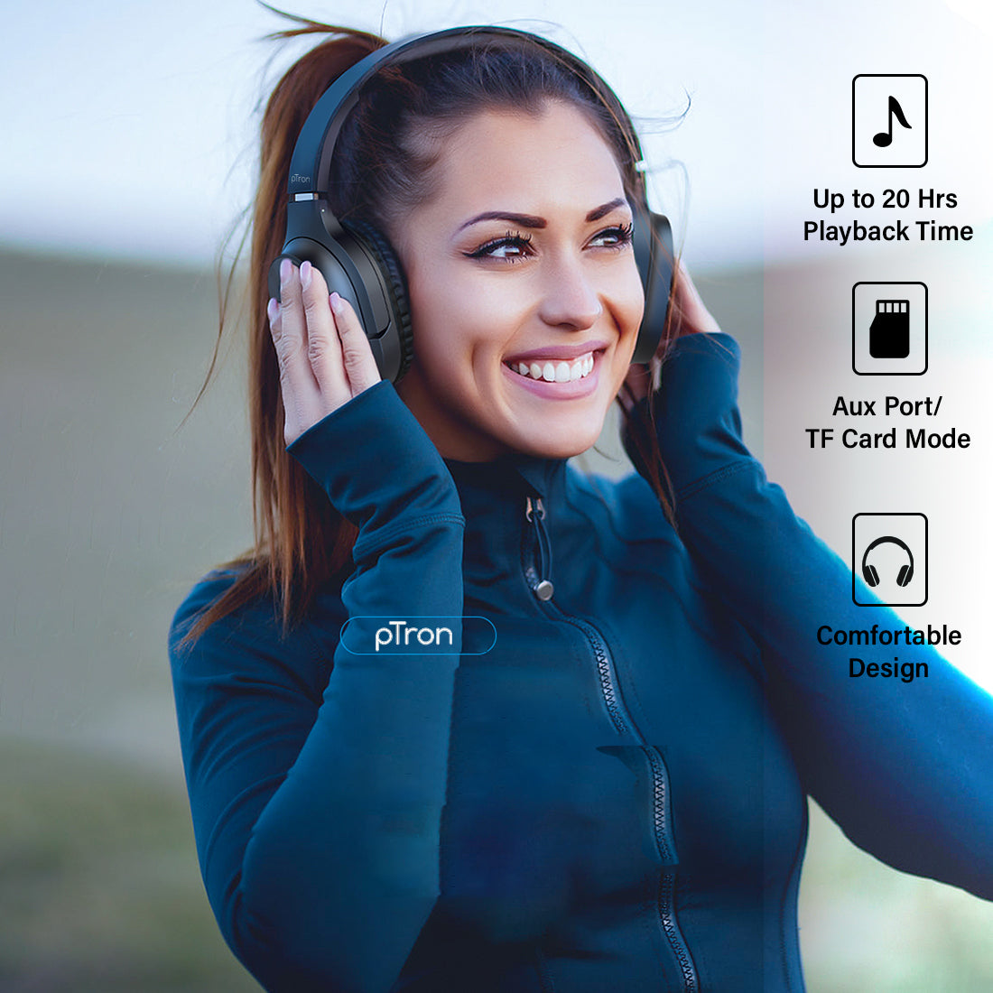 pTron Soundster Pro Over-Ear Bluetooth Headphones with High Bass  for All Smartphones - Black