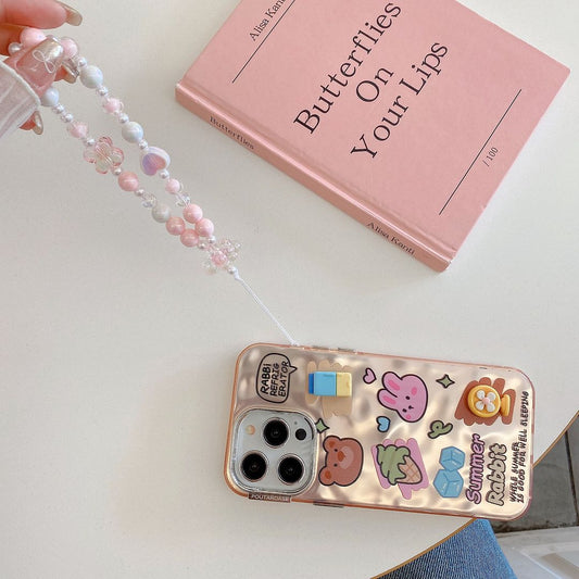 Cute Animal Friends Phone Case with Bead Chain