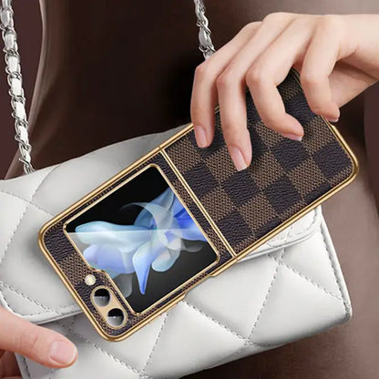 Galaxy Z Flip Series Luxury Electroplated Plaid Leather Case