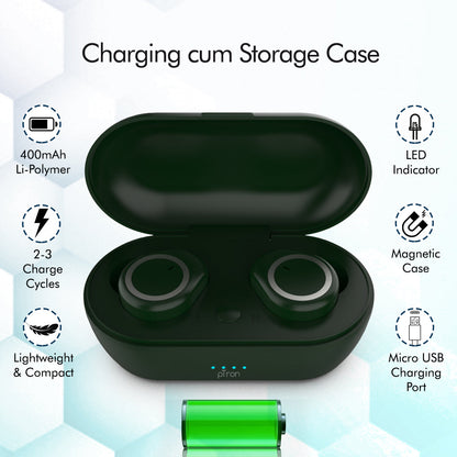 pTron Bassbuds True Wireless Bluetooth Headphones (TWS) with Mic - (Green)