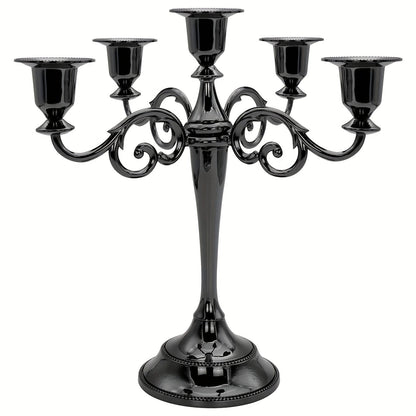 0207ba Elegant Vintage Black Candelabra with Lacquered Finish – Versatile Five-Head Candlestick for Weddings, Home Ambience & Family Events