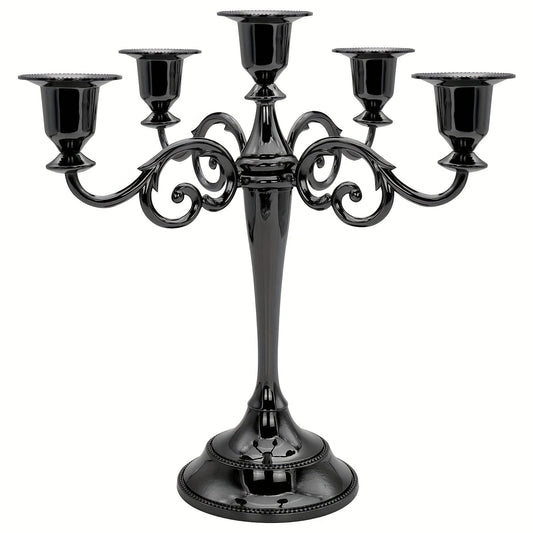 0207ba Elegant Vintage Black Candelabra with Lacquered Finish – Versatile Five-Head Candlestick for Weddings, Home Ambience & Family Events
