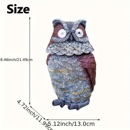 0207ba Resin Cartoon Owl Statue Outdoor Decor with Solar-Powered Glowing Eyes, Rotating Head, Ideal for Garden, Patio, Porch, Lawn, Festive Gifts for Christmas, Halloween, Hanukkah, Thanksgiving, Father's Day
