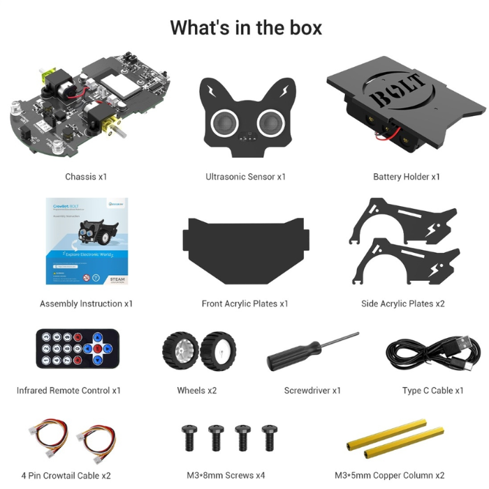 Elecrow - CrowBot BOLT - Open Source Programmable Smart Robot Car, STEAM Kit with Infrared Remote Control