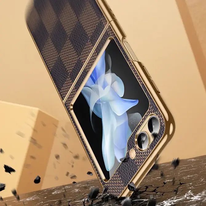 Galaxy Z Flip Series Luxury Electroplated Plaid Leather Case