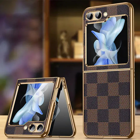 Galaxy Z Flip Series Luxury Electroplated Plaid Leather Case