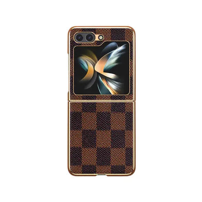 Galaxy Z Flip Series Luxury Electroplated Plaid Leather Case