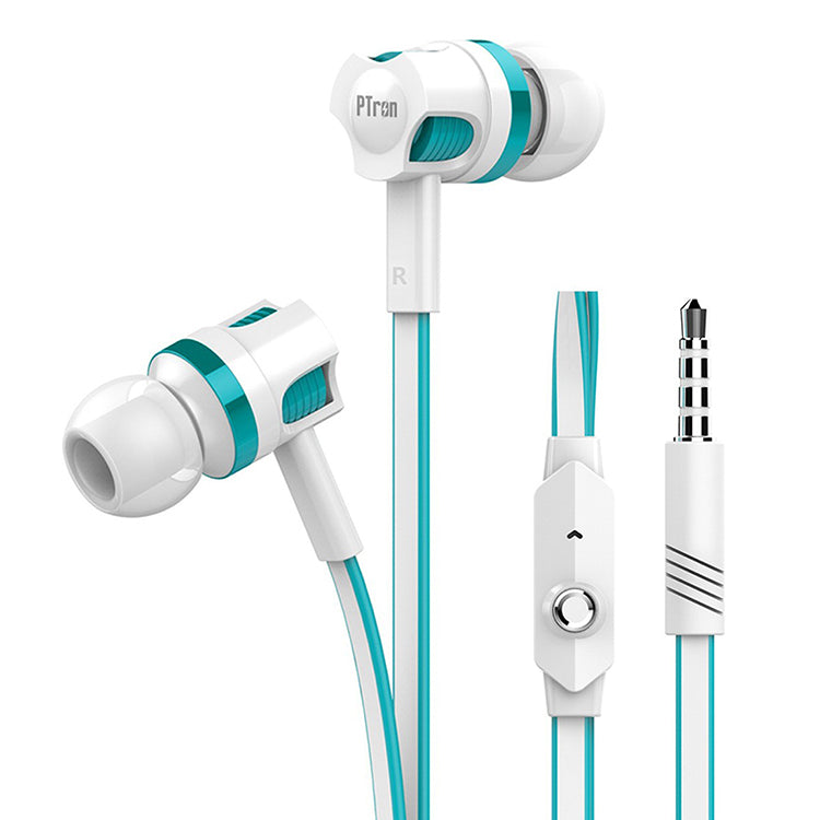 pTron HBE5 Raptor Stereo Sound Bass Wired Headphones with Mic (White & Blue)