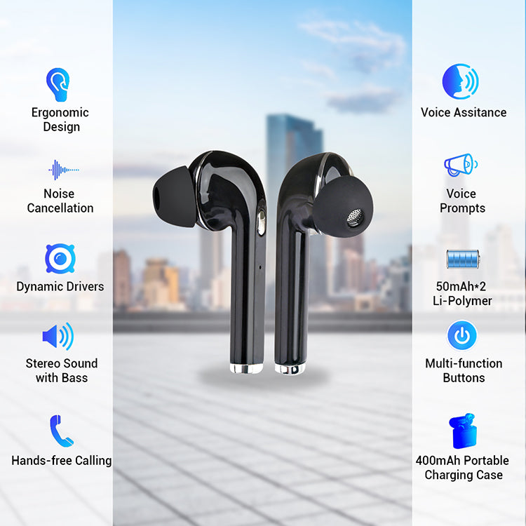 pTron Bassbuds Lite In-Ear True Wireless Bluetooth Earphones (TWS) with Mic - (Black)