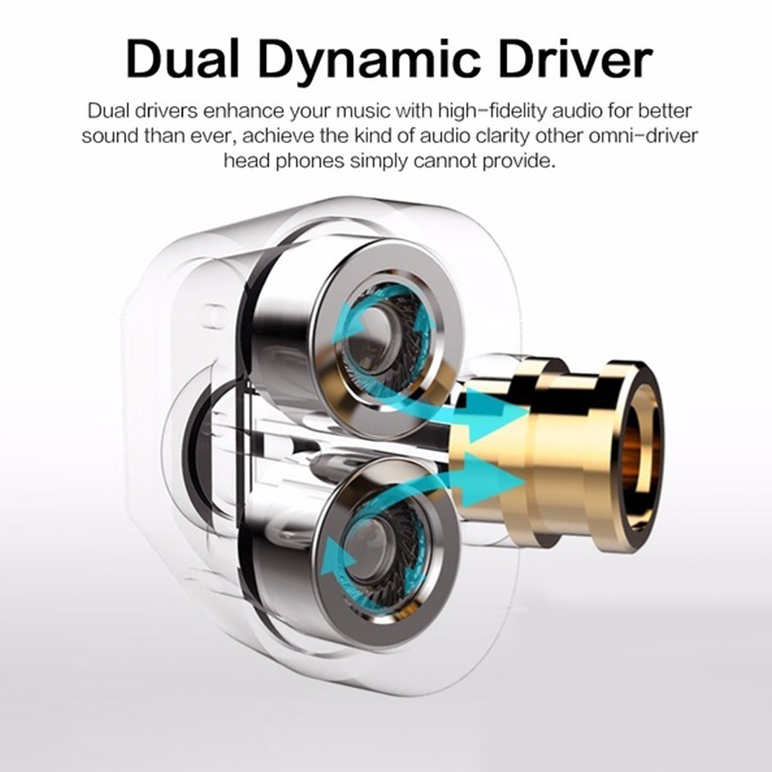 pTron Boom Duo Dual Driver In-Ear Stereo Sound Wired Headset with Mic - (Black & Gold)