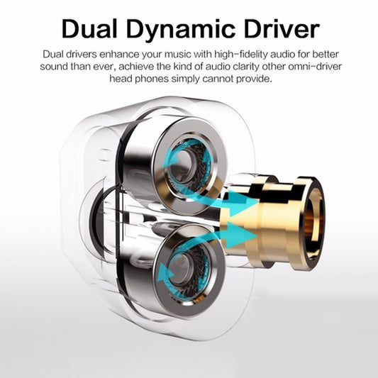 pTron Boom Duo Dual Driver In-Ear Stereo Sound Wired Headset with Mic - (Black & Gold)