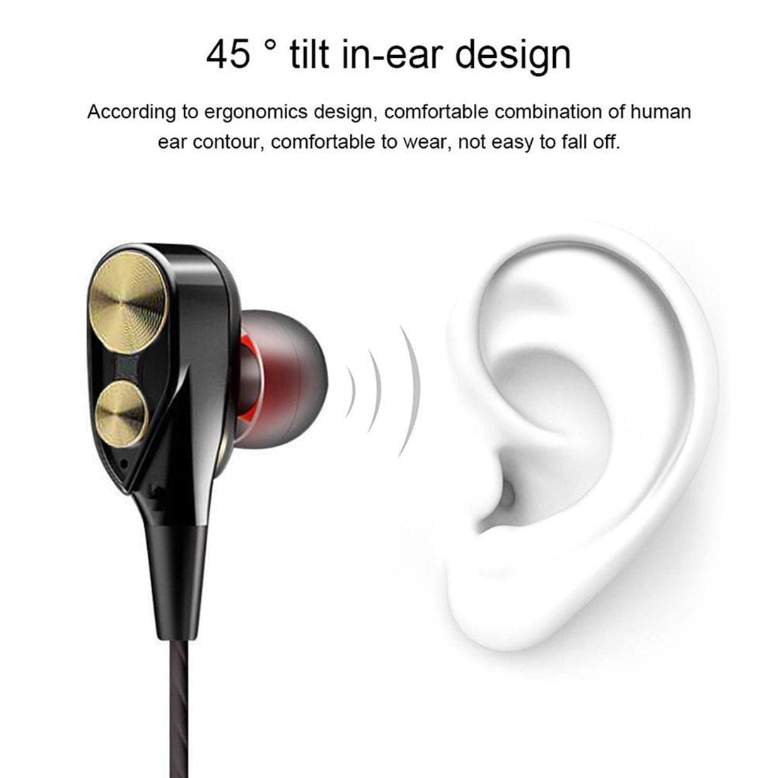 pTron Boom Duo Dual Driver In-Ear Stereo Sound Wired Headset with Mic - (Black & Gold)
