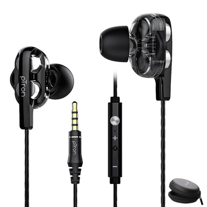 pTron Boom Pro 4D Deep Bass Dual Driver Wired Earphones with Mic for All Smartphones - (Black & Silver)