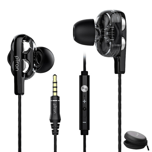 pTron Boom Pro 4D Deep Bass Dual Driver Wired Earphones with Mic for All Smartphones - (Black & Silver)