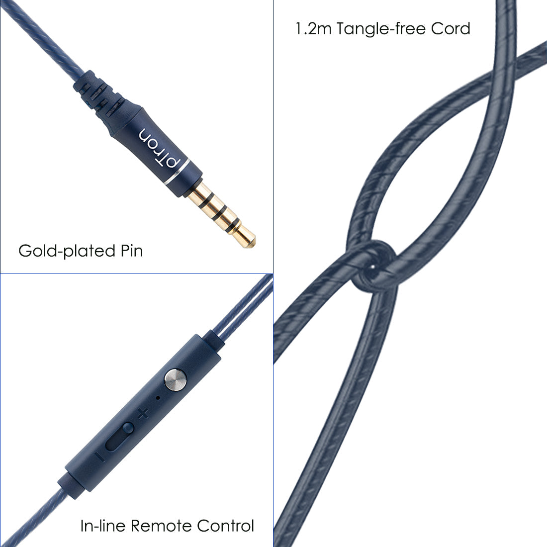 pTron Boom Pro Dual Driver In-Ear Stereo Sound Wired Headset with Mic - (Dark Blue)