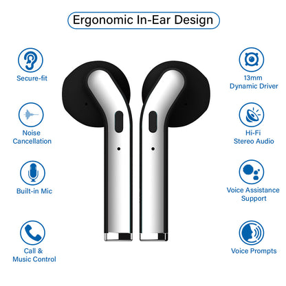 pTron Bassbuds Classic Hi-Fi True Wireless Stereo Earbuds, 12Hrs Playback with Case & Mic - (Black)