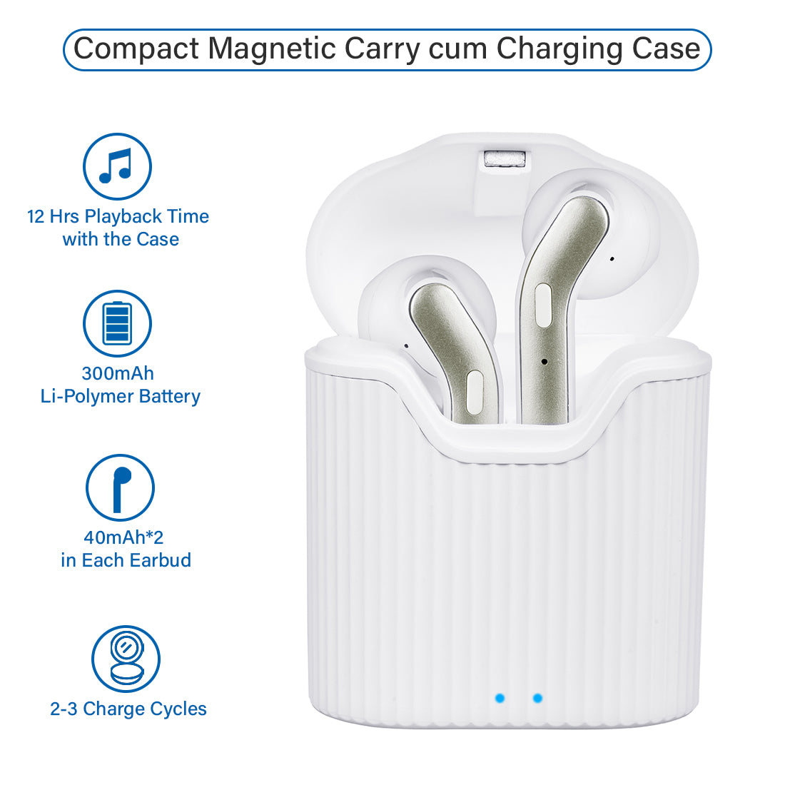 pTron Zenbuds Hi-Fi True Wireless Stereo Earbuds, 12Hrs Playback with Case & Mic - (White)