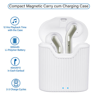 pTron Zenbuds Hi-Fi True Wireless Stereo Earbuds, 12Hrs Playback with Case & Mic - (White)