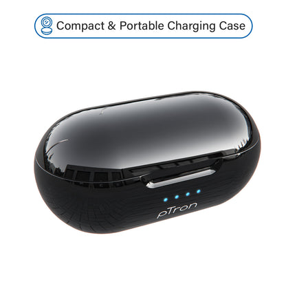 pTron Bassbuds Evo True Wireless Stereo Earphones, 12Hrs Playback with Case & Mic - Black/Red