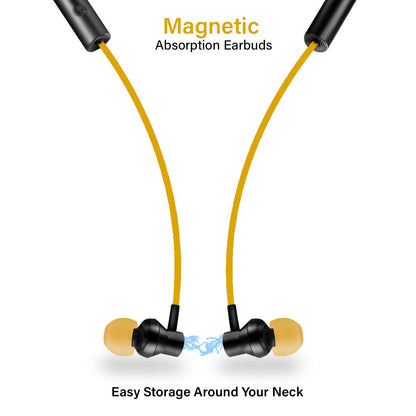 pTron InTunes Beats In-Ear Magnetic Stereo Wireless Neckband with Mic - (Black/Yellow)